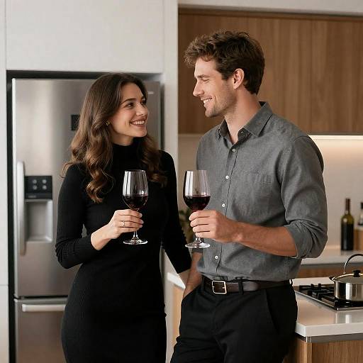 Couple Enjoying Wine in Modern Kitchen