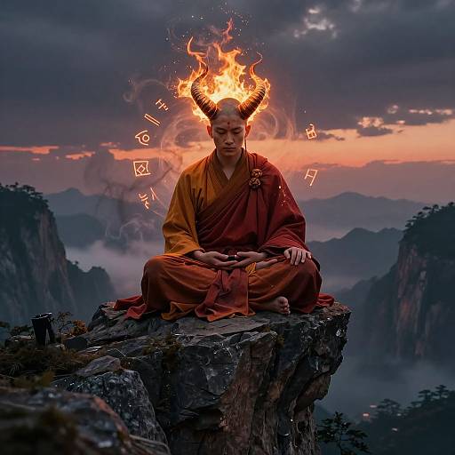 Demon Monk Meditating at Twilight
