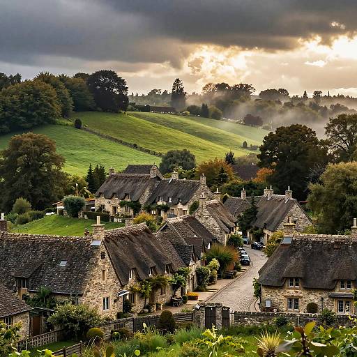 Medieval Belgian Village in Stormy Hills