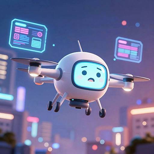 Futuristic AI Drone Cartoon Character