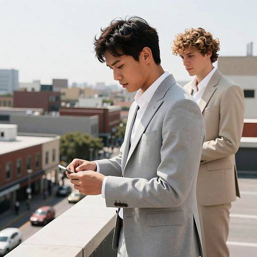 Rooftop Scene: Two Men in Suits