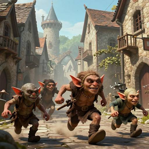 Goblins Causing Chaos in Medieval Street