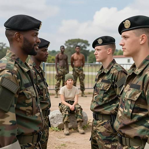 Military Training Group in Camouflage Uniforms
