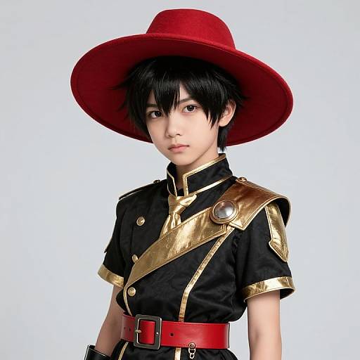 Boy with Black Hair in Red Hat