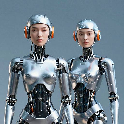 Sleek Silver Female Humanoid Robots