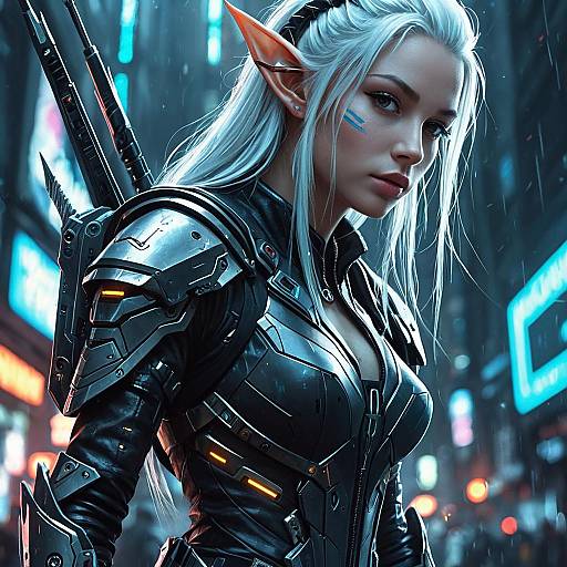 Cyberpunk Elf Warrior with Futuristic Armor