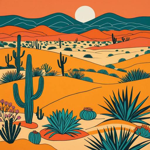 Whimsical Desert Landscape in Matisse Style Whimsical Desert Landscape in Matisse Style