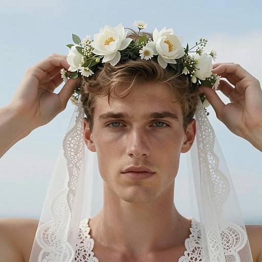 Young Man with Veil and Flower Crown