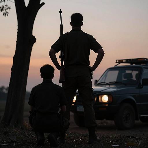 Sunset Silhouette of Two Figures