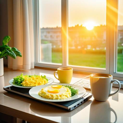 Sunlit Breakfast with Coffee and Eggs by Window
