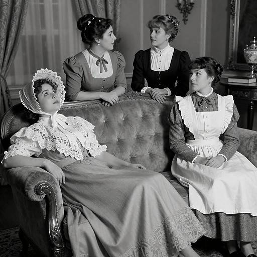 Victorian Women Reclining on Plush Sofa