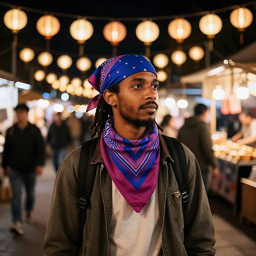 Man in Bandana at Night Market