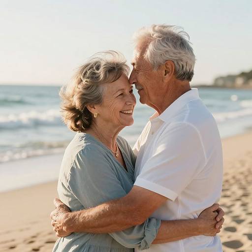 Romantic Senior Couple Beach Embrace