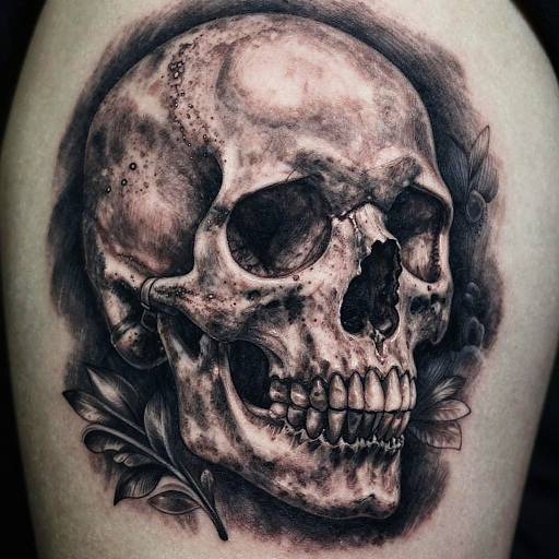 Realistic Skull Tattoo with Floral Details