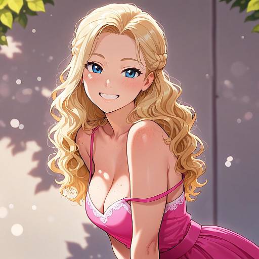 Blonde Girl in Pink with Freckles