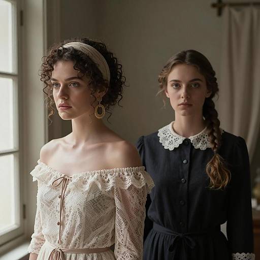 Elegant Portrait of Two Women in Vintage Setting