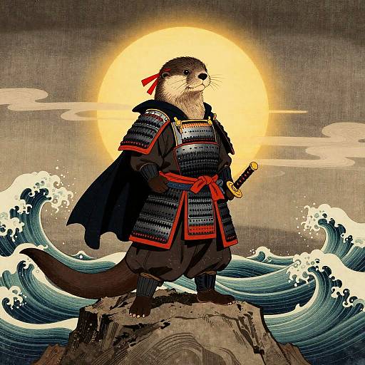 Heroic Otter Samurai Ukiyo-e Scene