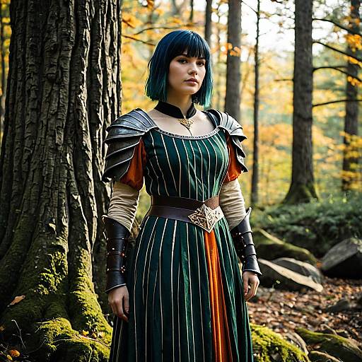 Young Woman in Medieval Fantasy Costume in Forest