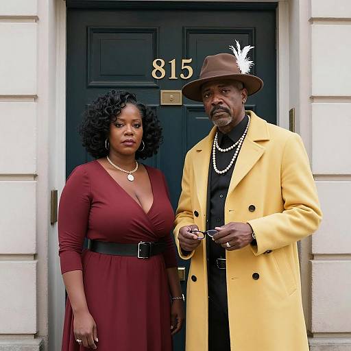 Couple in Doorway with Bold Fashion