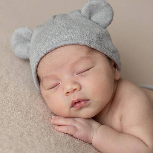 Newborn Baby in Bear Hat Close-Up