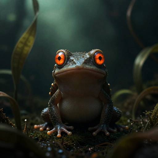 Glimmering Swamp Amphibian with Orange Eyes