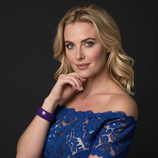 Blonde Woman in Blue Lace Top