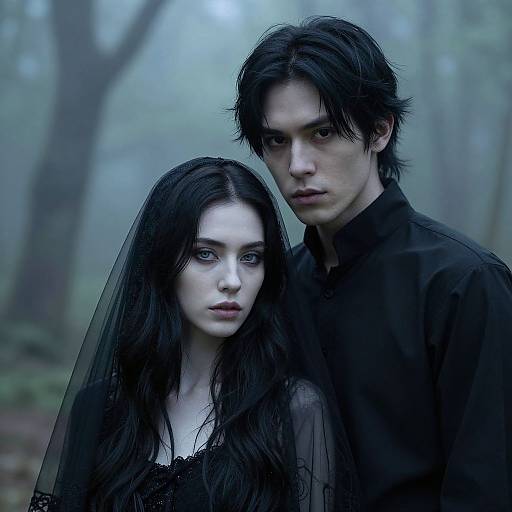 Gothic Couple in Misty Forest