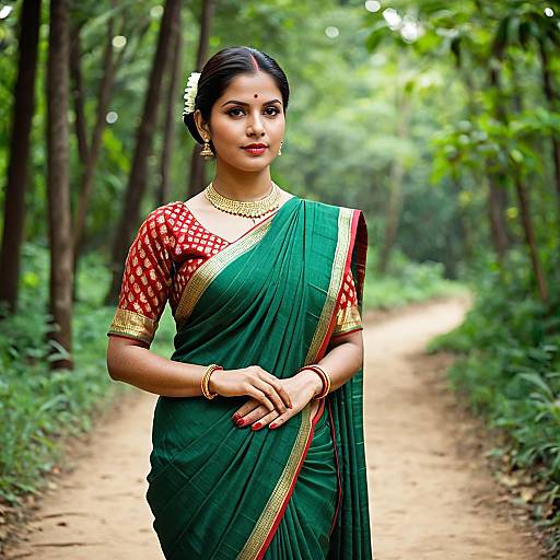 Elegant Indian Saree in Nature's Embrace