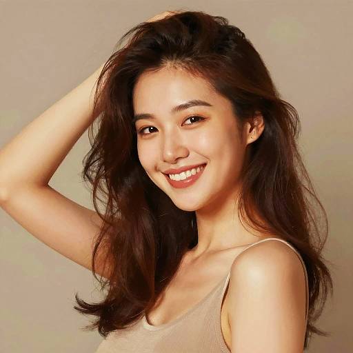 Joyful Woman with Long Brown Hair