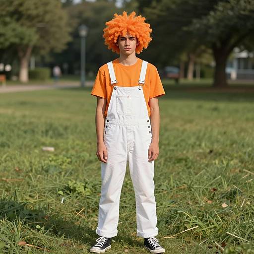 Young Man in Oompa Loompa Costume in Park