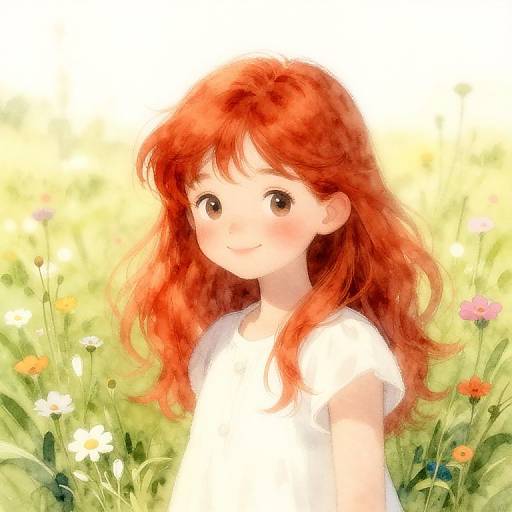 Tender Watercolor of Red-Haired Girl