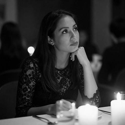 Contemplative Woman at Candlelit Table