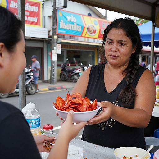 Street Food Stand with Braided Woman