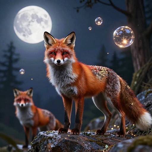 Majestic Five-Tails Fox Under Moonlight