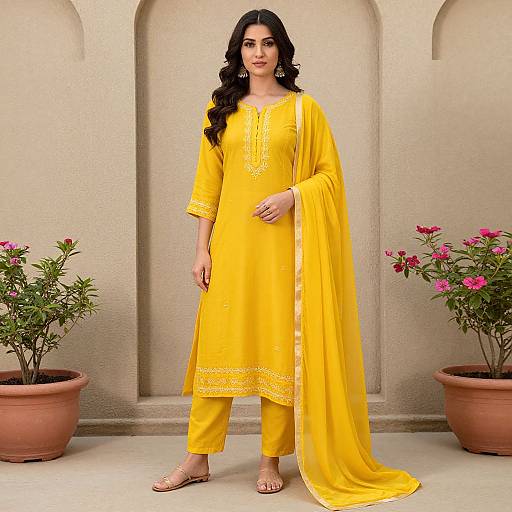 Woman in Vibrant Yellow Kurta Outdoors