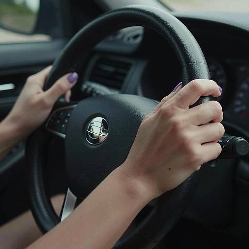 Close-Up of Nervous Hands on Steering Wheel