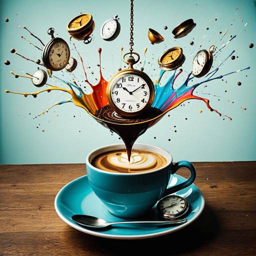 Surreal Levitating Coffee Cup with Vintage Pocket Watches