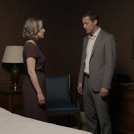 Two People Talking in Dimly Lit Room