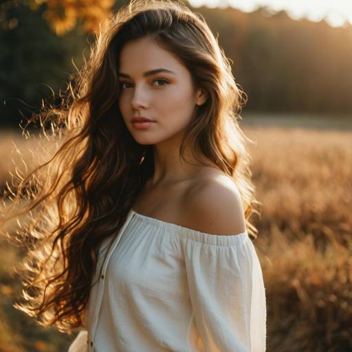 Young Woman in White Blouse at Golden Hour
