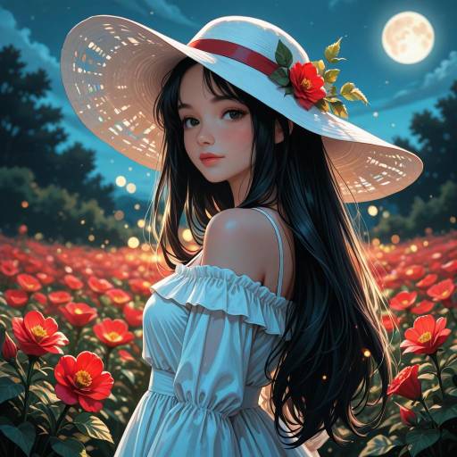 Enchanting Girl Under the Full Moon