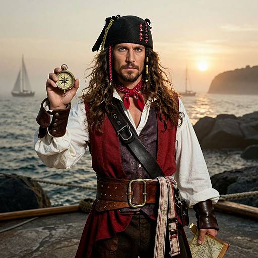 Confident Pirate at Sunlit Port