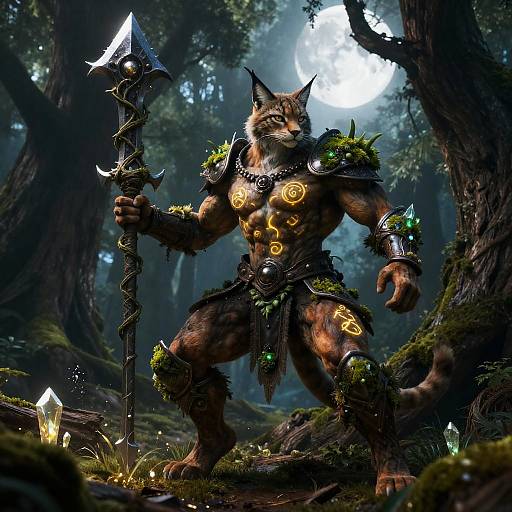 Moonlit Lynx-Headed Dryad Sentinel with Glaive