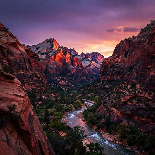Vivid Sunset Over Mountain Valley