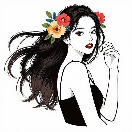 Elegant Woman with Floral Accents Illustration