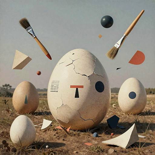 Surreal Dadaist Landscape with Colossal Eggs
