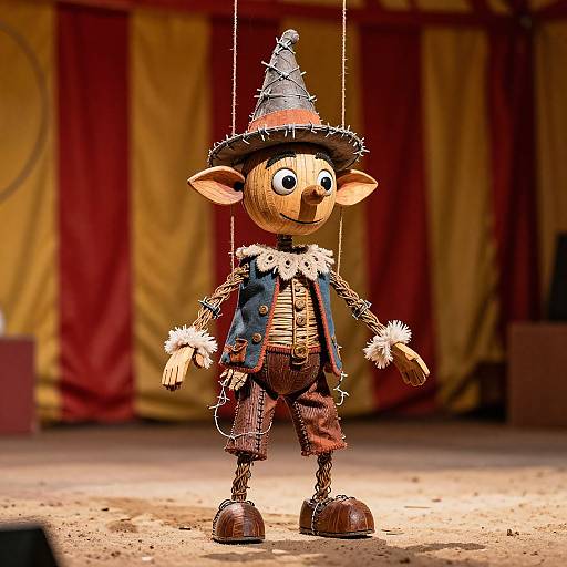 Whimsical Wooden Marionette Puppet