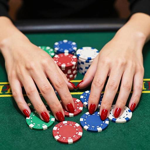 Glossy Red Nails on Casino Table