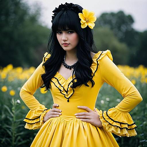 Realistic Solo Girl in Yellow Dress