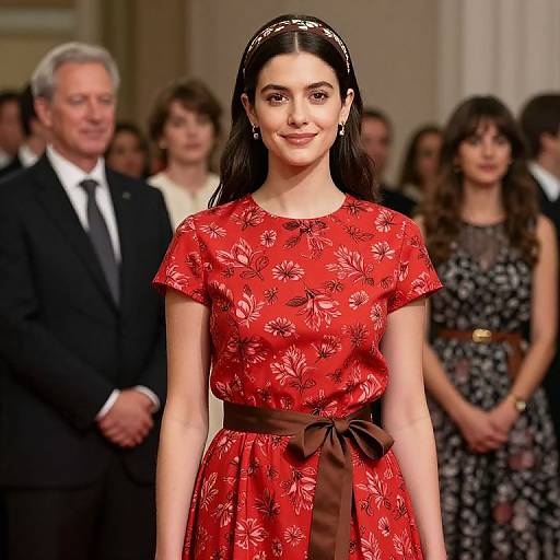 Woman in Red Floral Dress