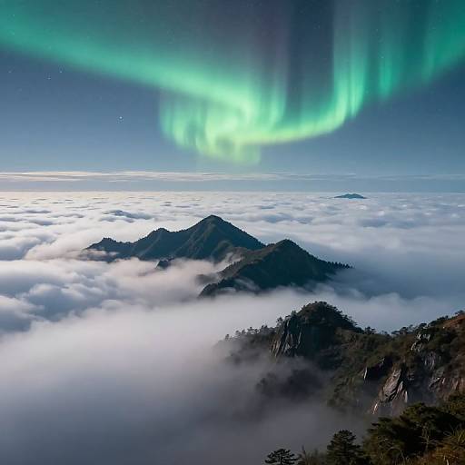 Surreal Sky Floating Mountains with Auroras